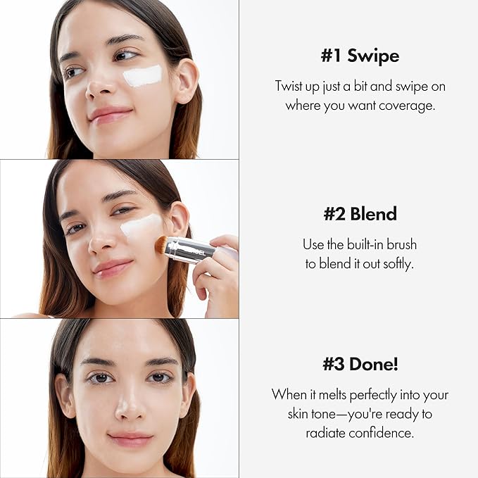 BLANC Cover Cream Stick V - Korean Color-Changing Foundation with Detachable Brush - Full to Medium Coverage Base Makeup (201 Light, 0.45 oz)