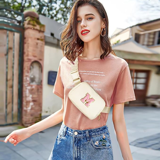Gitus Personalized Gifts Birthday Gifts for Girls Fanny Pack Cross Body Bags with Initial Letter Preppy Stuff Gifts for Her Girlfriend Wife Sister Friends Mom (Ivory-M)
