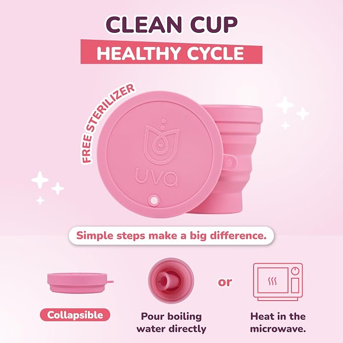 UVA Reusable Menstrual Cup Kit - Size 0 for Light Flow - 10-Year Durable & Leak-Proof Silicone - Small Menstrual Cup, Sterilizer & Traveling Bag Period Cup Set