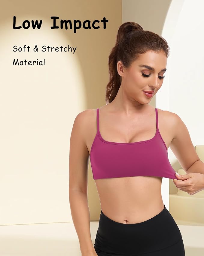 QUOJIZY Sports Bras for Women Open Back Workout Tops for Women Yoga Bra Spaghetti Straps Twist Back