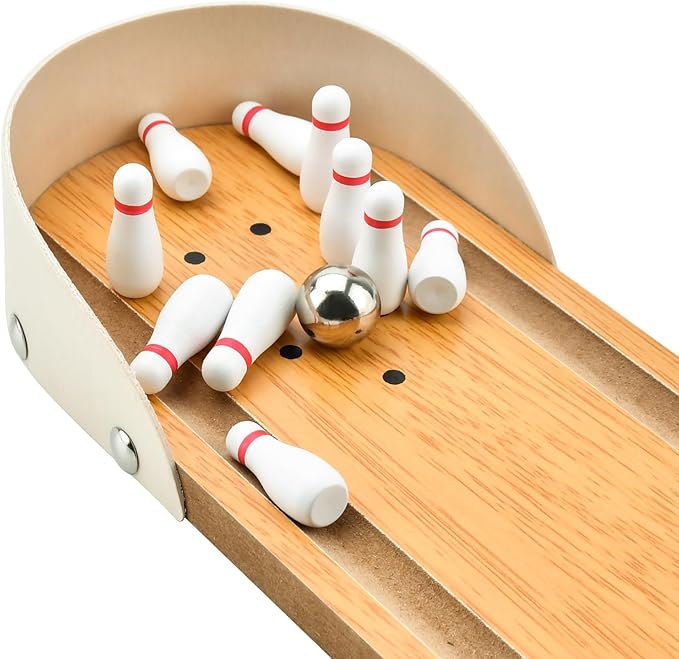 Tabletop Mini Bowling Game Set: Funny White Elephant Gifts for Adults Men Women Christmas Stocking Stuffers for Teens Boys Girls Kids Wooden Home Bowling Alleys Office Desk Toys Stress Relief Gadgets