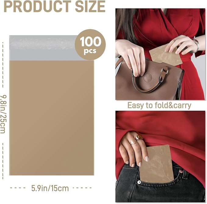 Sanitary Napkin Disposal Bags FARVIGOR, 100Pcs Women Feminine Hygiene Disposal Bags for Tampons and Pads, Personal Disposal Bag Self-Sealing, Privacy Protection, 9.8x5.9"(Khaki)
