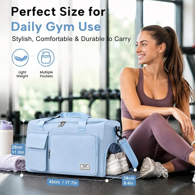FIORETTO Women's Gym Duffle Bag with Shoes Compartment, 30L Capacity, Ideal for Travel, Gym, Sports, Duffel, Weekender
