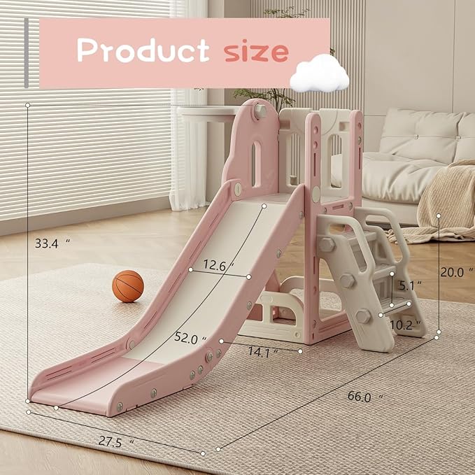 Toddler Slide,Kids Climber Slide with Storage Space and Non-Slip Steps,Indoor Outdoor Playset with Basketball Hoopa and Telescope,Slide for Toddlers Age 1-3