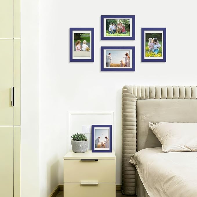 Picrit 4x6 Picture Frame Set of 12, Display 3.5x5 with Mat or 4x6 without Mat, Photo Frames for Wall Mounting or Table Top Display, Navy Blue