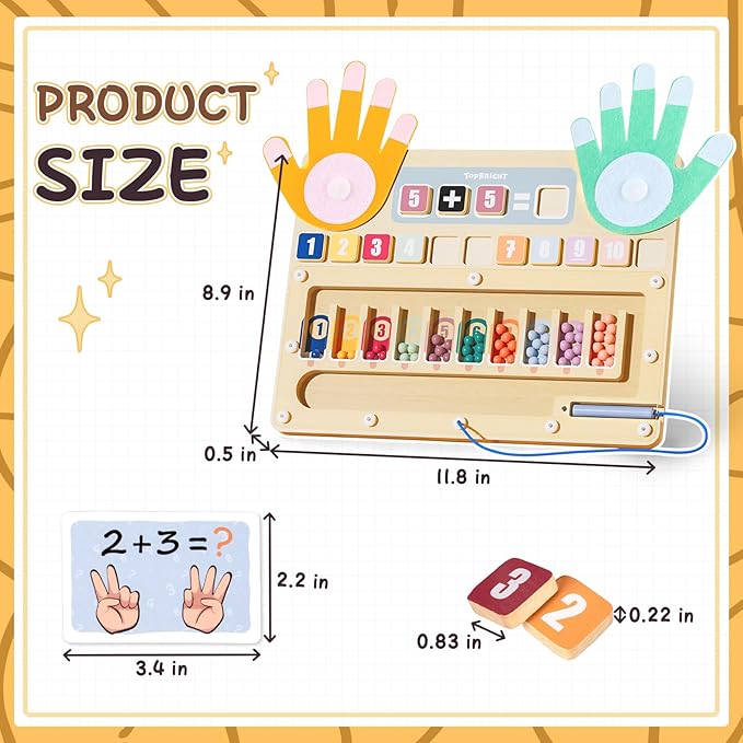 TOP BRIGHT Finger Math Addition & Subtraction Toys for Kids, Montessori Magnetic Beads Sorting Matching Learning Game for Ages 3 4 5+ Year, Educational Toys Gift for Preschoolers