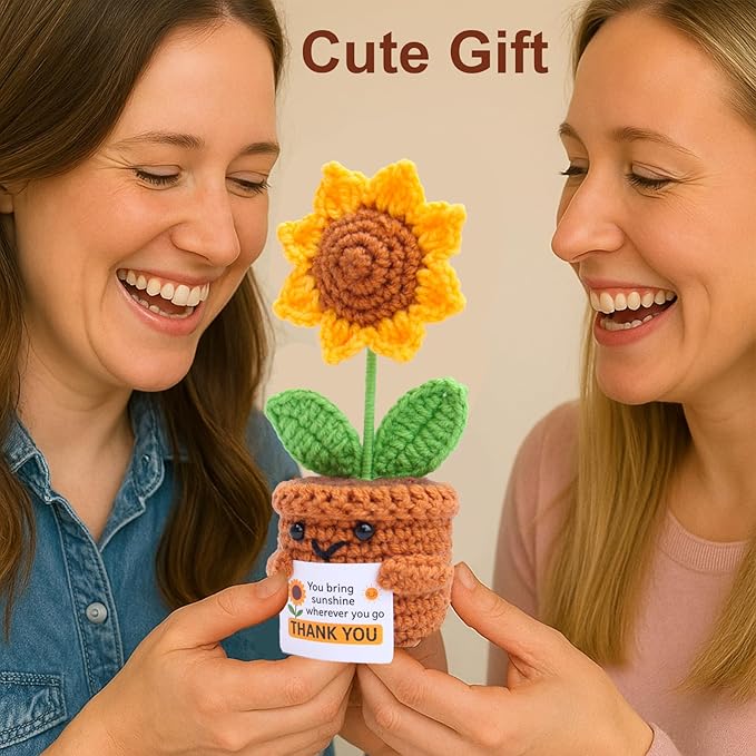 Thank You Gifts for Women Crochet Sunflower, Handmade Emotional Support Plant - Cute Teacher Appreciation Gift, Coworkers Friend Christmas Birthday Home Office Desk Car Decor