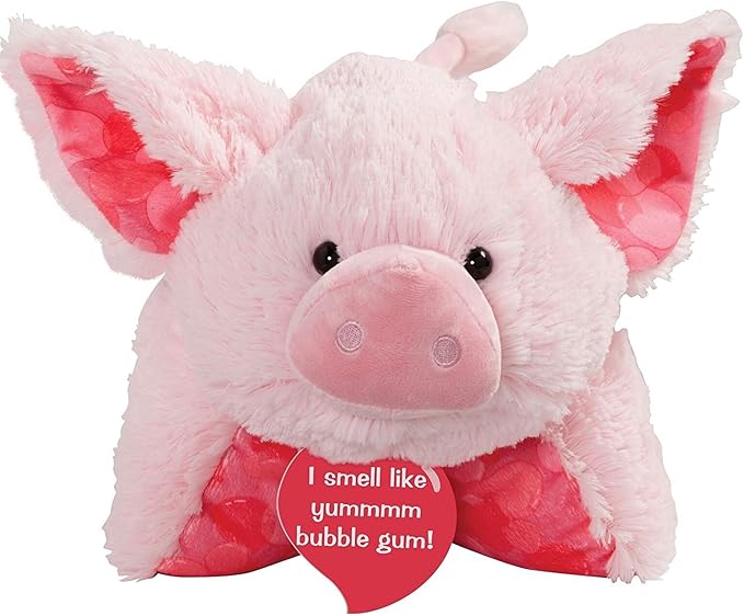 Pillow Pets Sweet Scented Bubble Gum Piggy, Stuffed Animal Pig Plush Toy, Pink
