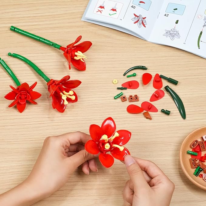 Amaryllis Flowers Bonsai Building Set, Botanical Collection Building Block, Artificial Plant Kit Home Decor, 503 PCS Flower Bouquet Bonsai for Her Adults Kids Boys Girls 12+
