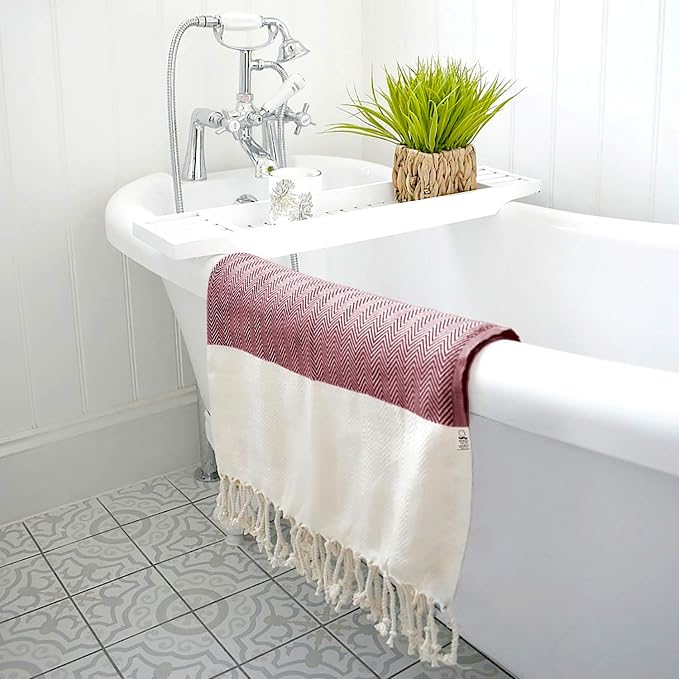Bazaar Anatolia Turkish Beach Towel 100% Cotton Bath Towels 71x39 Quick Dry Sand Free Lightweight Large Oversized Herringbone Maroon