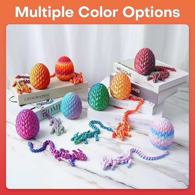 FYEFKJSA 3D Printed Dragon Eggs with Dragon Inside - 12Inch,Articulated Fidget 3D Printed Animals, Interesting Decorative Gift, Easter Basket Essentials Stuffers (Random Twilight Mountain Range)