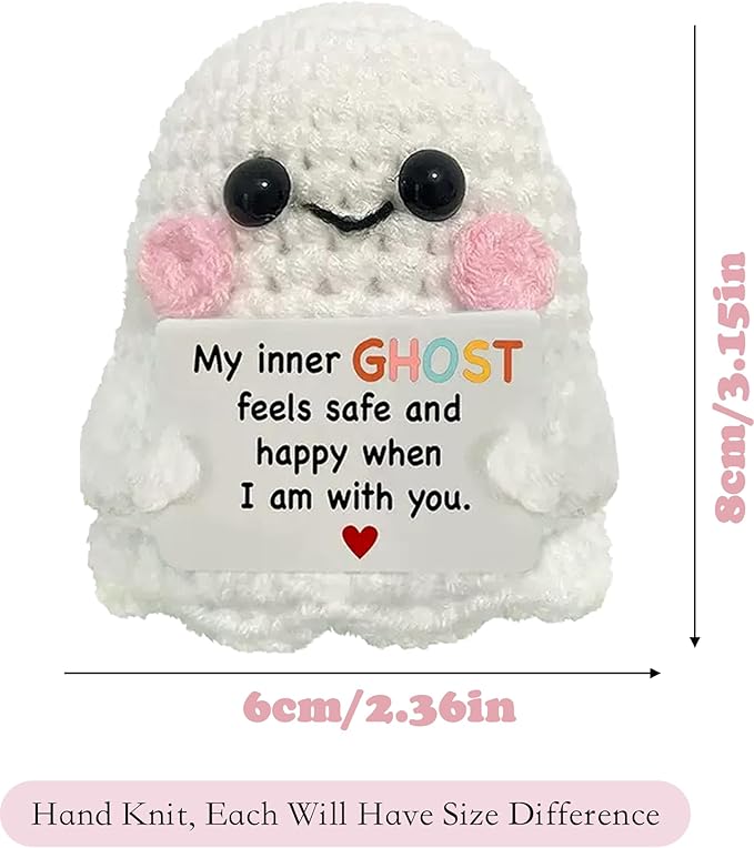Halloween Handmade Emotional Support Crochet Positive Ghost Crochet Animals Emotional Support Crochet Gift,Inspiring Gifts for Him Her,Men Women, Colleague Son