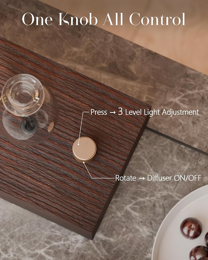 Glass Essential Oil Diffuser with Natural Wood Base, Waterless Aromatherapy Diffusers with Bulb, 3 Color Light Aroma Nebulizer for Home Office Bedroom Yoga | A Gift of Fragrance