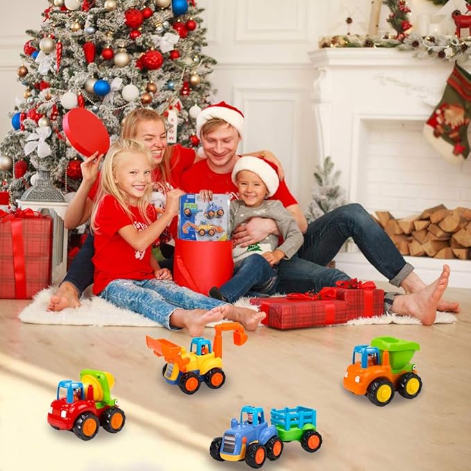 Push and Go Friction Powered Cars Construction Vehicles Toy Set Tractor Bulldozer Mixer Truck Dumper for 1 2 3 Year Old Baby Toddlers Boys Gifts