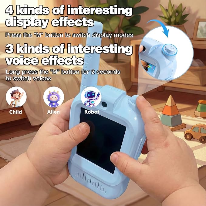 Kids Video Walkie Talkies, Pair of 2 with 300M Range, Portable Handheld Video Call Toy for Ages 3-12, for Christmas, Birthday, Outdoor Camping（Blue+Pink）