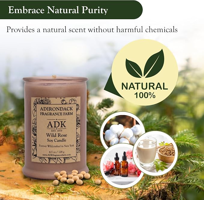 ADK Wild Rose Scented Candle, 10 Oz Aromatherapy Candle, Proudly Poured in The USA, Natural Wax for Relaxation and Home Décor, for Gift, Kitchen, and Living Spaces
