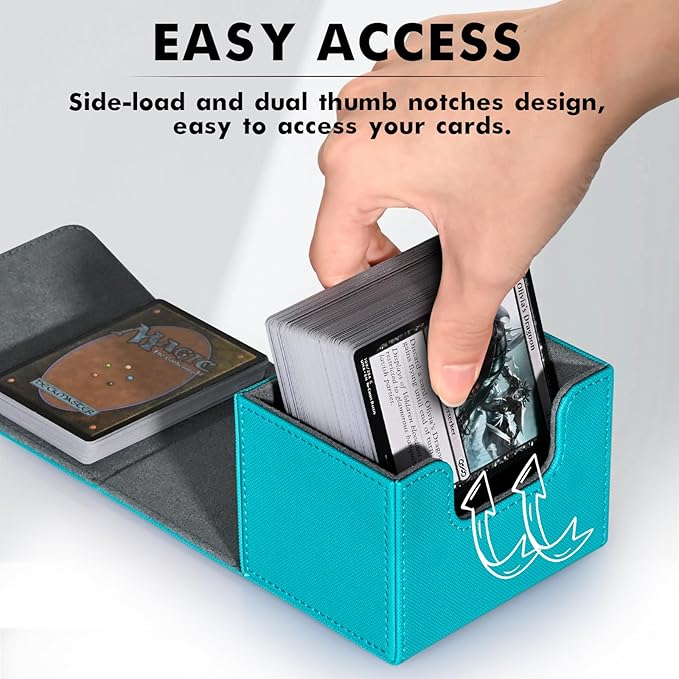 ZLCA Card Deck Box for Trading Cards, MTG Commander Deck Box Holds 120+ Single Sleeved, Leather Magnetic Card Storage Case Fits for TCG CCG Magic (Turquoise)