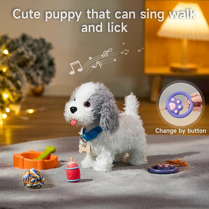 OR OR TU Walking Barking Toy Dog with Remote Control Leash, Plush Puppy Electronic Interactive Toys for Kids, Shake Tail,Pretend Dress Up Realistic Stuffed Animal Dog Age 3 4 5 6+ Years Old Best Gift