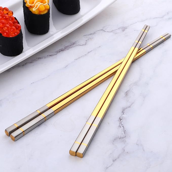 Reusable Stainless Steel Chopsticks,Dishwasher Safe , Easy to Use(6 PCS,blue)