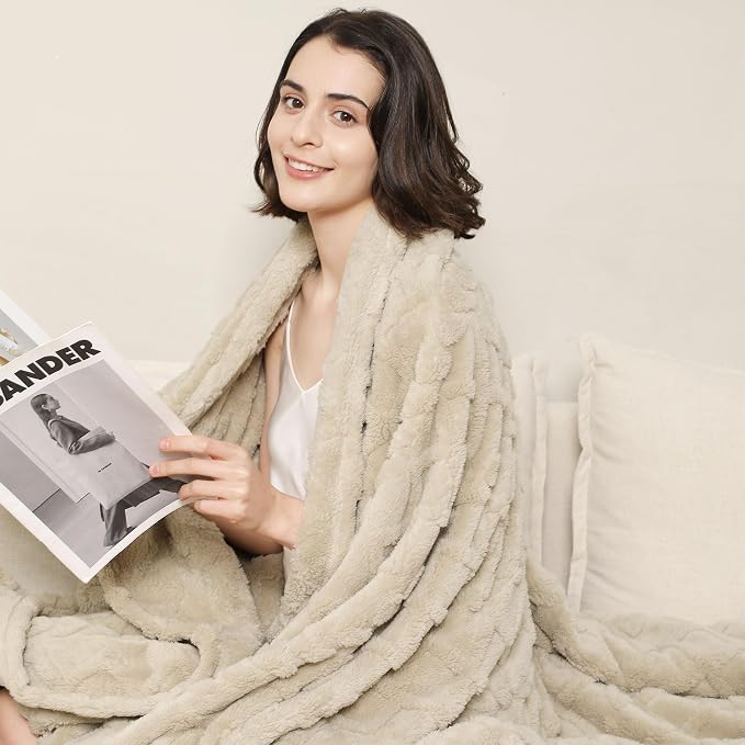Aganear Throw Blanket - Cozy Soft Lightweight Fuzzy Throw Blanket for Women Portable Throw Blankets for Couch, Warm Present for Birthday, Christmas, Halloween, Housewarming(50"x60", Khaki) | Lightweight Fuzzy Throw,Warm Gift for Women,Christmas,Housewa...