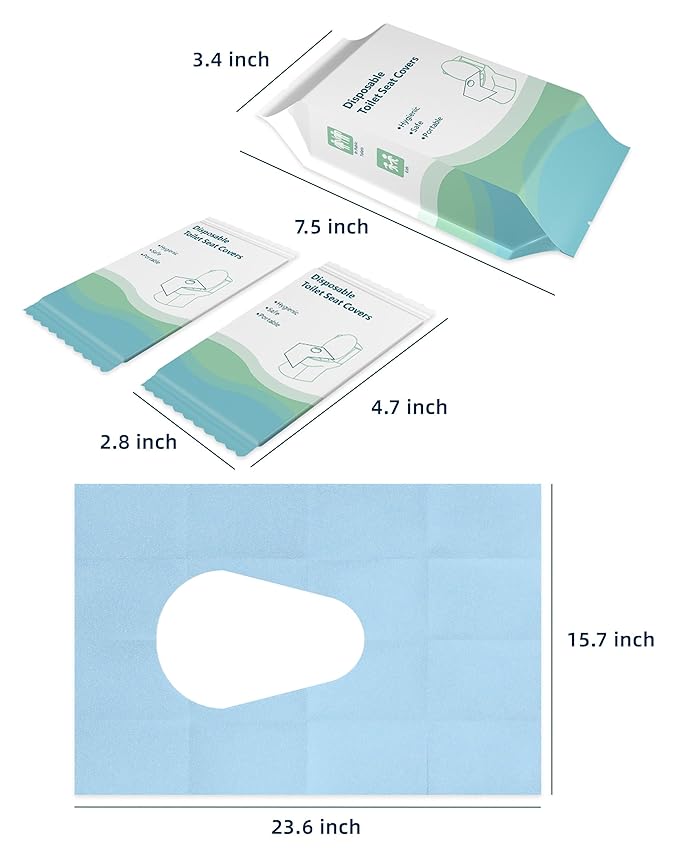 50 Pack Disposable Toilet Seat Covers 16x24 Inch Extra Large Individually Wrapped Toilet Seat Shields Travel Accessories for Adults Kids-Blue