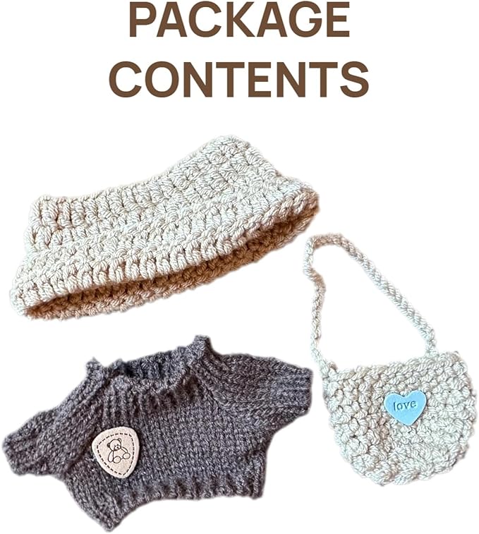 Doll Clothes Set for Labubu, 3-Piece Brown Outfit, Cute Dolls Outfit Accessories for 6.7in Dolls (NO Doll)