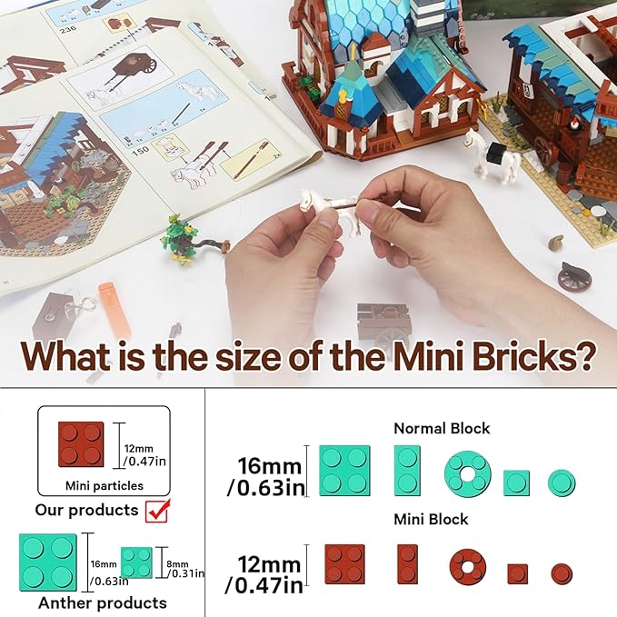 Mini Bricks 1767PCS Fairy Tale Medieval Vintage Post Station Building Blocks,Creative Ideals Village House Architecture Building,Best Halloween for 14+ Boys, Girls or Kids Adults