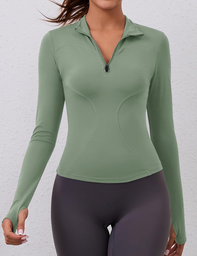 LOMON Womens Long Sleeve Workout Tops Quick Dry Quarter Zip Pullover Crop Yoga Athletic Slim Fit Shirts