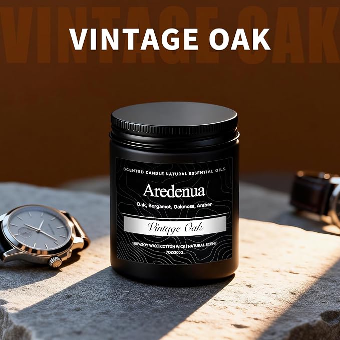 Vintage Oak Candle | Manly Scented Candles for Home, Masculine Candle - 7oz Soy Candles for Home Scented, 50 Hours Clean Burn, Long Lasting, Aromatherapy Gifts for Men & Women