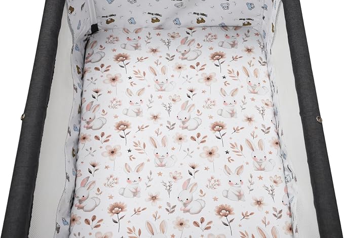 Pack n Play Sheet Stretchy Fitted Portable Mini Crib Sheets Set 2 Pack,Playard Sheets Convertible Playard Mattress Cover,Ultra Soft Jersey Material, Brown & Rabbit