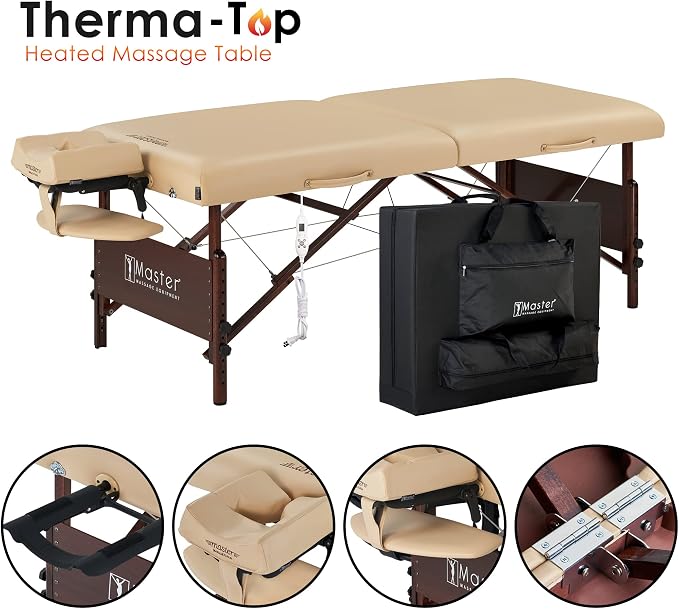 Master Massage 30" Del Ray Heated Portable Thermal-Top Massage Table Package, Foldable Spa & Tattoo Bed