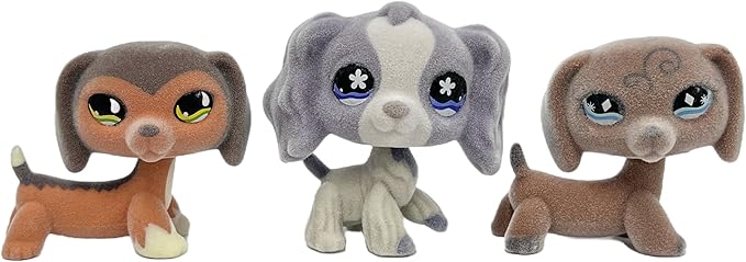 3pcs/Set Custom Flocked Pet Shop Toys Short Hair Cat Kitten Collie Great Dane Cocker Spaniel Dachshund Puppy Dog OOAK Compatible with LPS (#675 and 672 and 640)