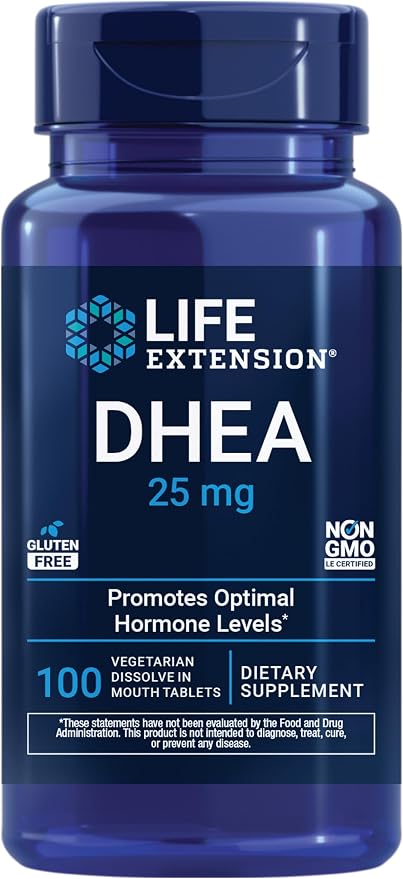 Life Extension DHEA 25 mg – Hormone Balance Supplement, Memory, Muscle Health, Bone Health, Men’s Health, Women’s Health, Gluten-Free, Non-GMO, Vegetarian, 100 Dissolve-in-Mouth Tablets