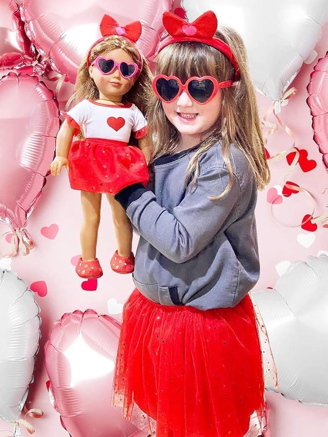 Playtime by Eimmie 18 Inch Doll Clothes and Accessories, Valentine's Day Outfit with Red Tutu Dress & Matching Headband, Clothing Sets & Stuff - Fits American, Generation & Similar 18” Dolls for Girls