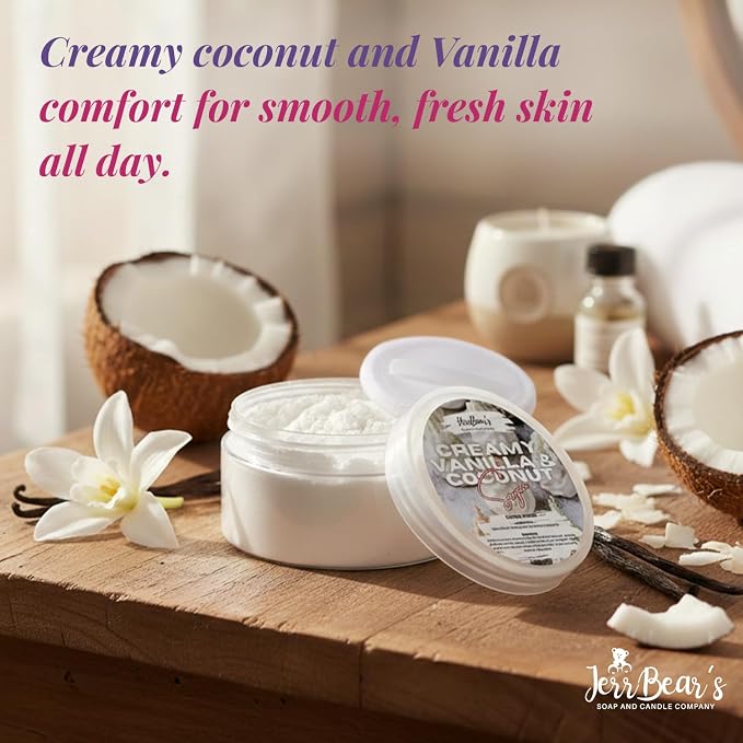 Creamy Vanilla & Coconut Body Dusting Powder for Women, 4oz Jar | Talc Free Body Formula, Soft Scented Skin Care, Gentle Powder for Daily Freshness, Includes Puff Application