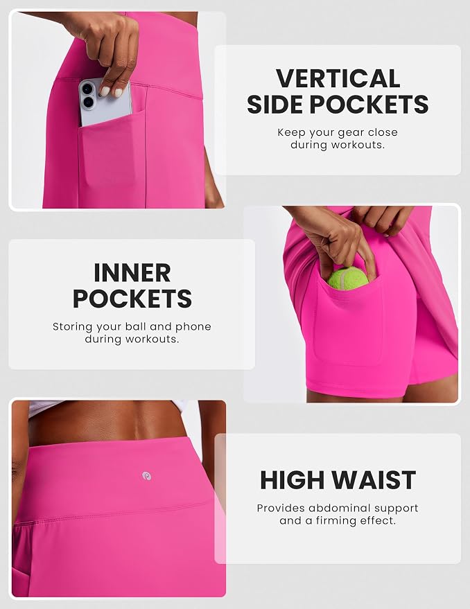 PINSPARK 19" Knee Length Skorts for Woman with Pockets UPF 50+ Golf Skirts | 4 Pockets, Built-in Shorts, High Waisted & Tummy Control, Moisture-wicking for Golf Athletic Tennis Workout Casual