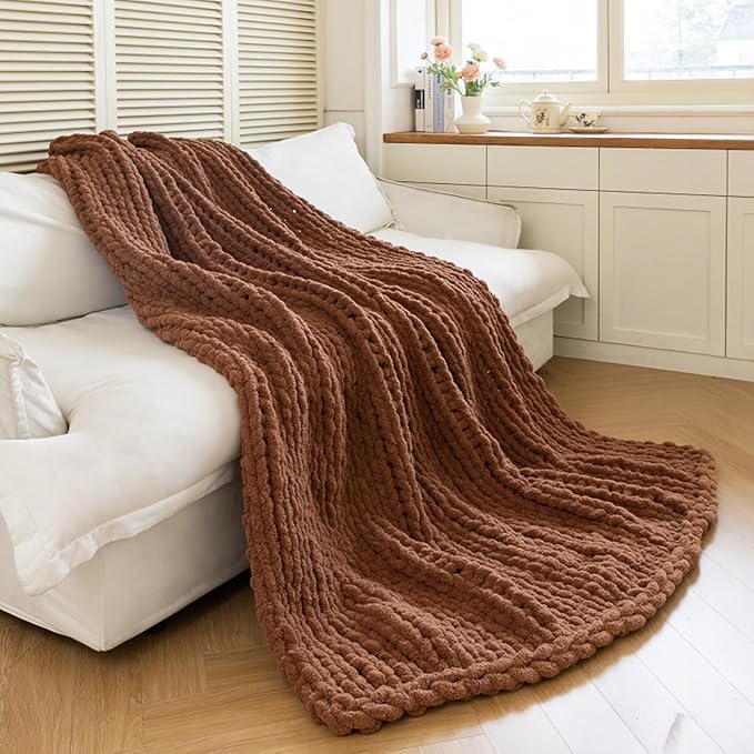 Chunky Knit Blanket - Luxury Soft Cozy 40 * 50 Throw Blanket,100% Woven Blanket Rope Knot Throw Blanket for Couch, Sofa, Home Decor, Gift - Machine Washable (Reddish-Brown, 40 * 50)