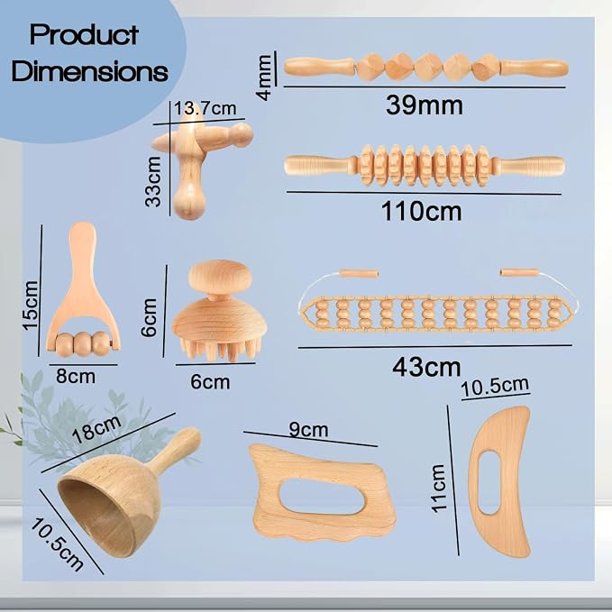 9-in-1 Wood Therapy Massage Tools, Wooden Body Sculpting Tools, Massage Tools for Body Contouring and Shaping, Maderoterapia Kit, Wood Therapy Tools for Body Sculpting