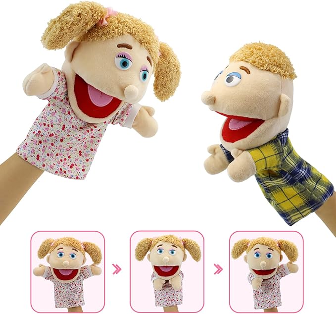 Family Hand Puppets,Puppets for Kids Role Paly Family Members 13.4 INCH Multi-Ethnic Puppets Plush Soft Hand Puppets Family Puppets Story Toys, Puppets for Girls Boys Finger Puppets Puppet Set Gifts