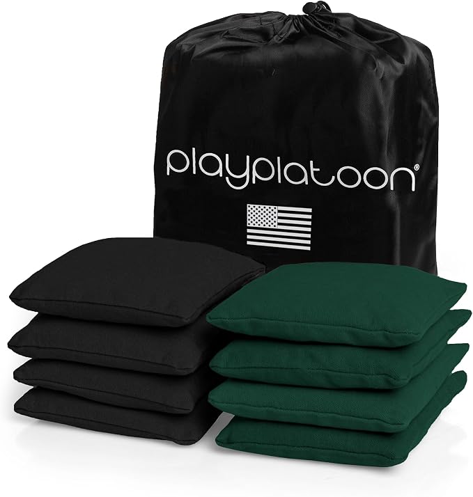 Play Platoon Cornhole Bags Weather Resistant- Set of 8 Regulation Bean Bags for Tossing- Official Professional Size & Weight Corn Hole Bags Two Color All Weather Cornhole Beans Bag Set with Tote Bag