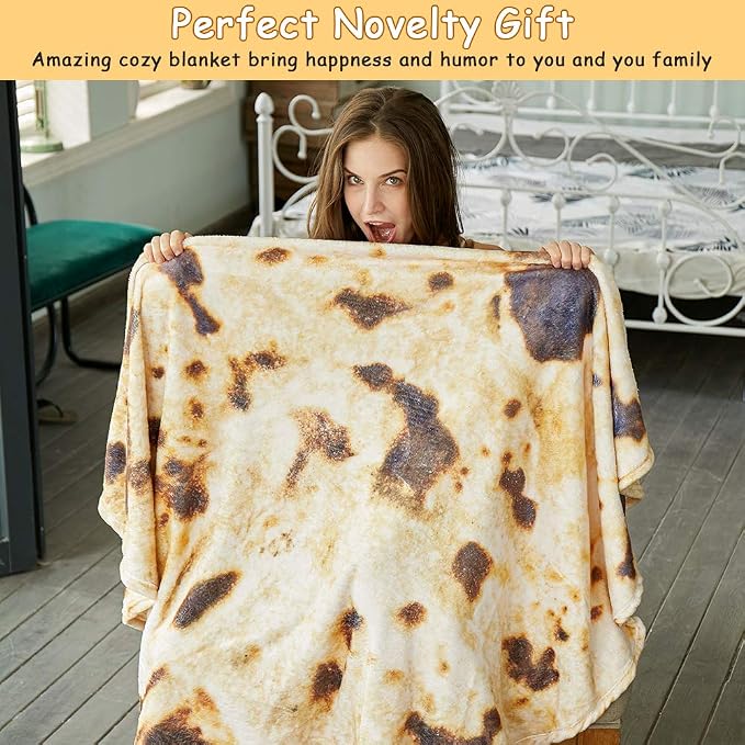 SeaRoomy 90 in Burrito Tortilla Blanket, Funny Large Throw Blanket, Brown | Novelty White Elephant Christmas Birthday Gifts, Gag Gifts for Adult Women Men, Soft & Warm Fluffy Flannel, Double Sided