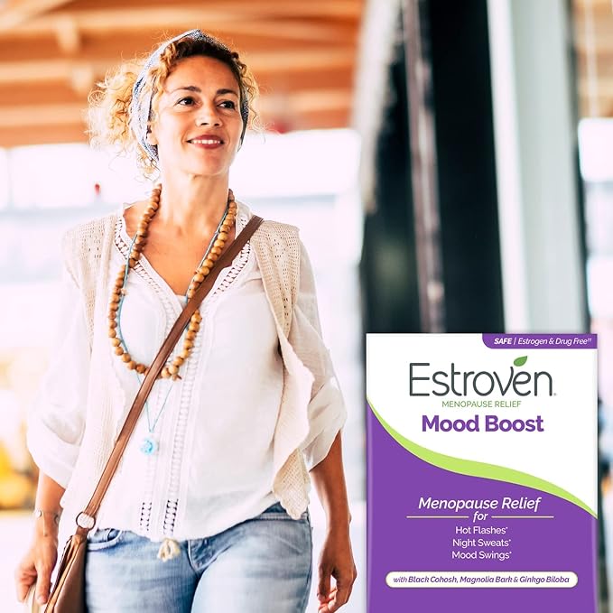 Estroven Mood Boost for Menopause Relief, Helps Reduce Hot Flashes & Night Sweats, Helps Manage Mood Swings, 30 Count (Pack of 2)