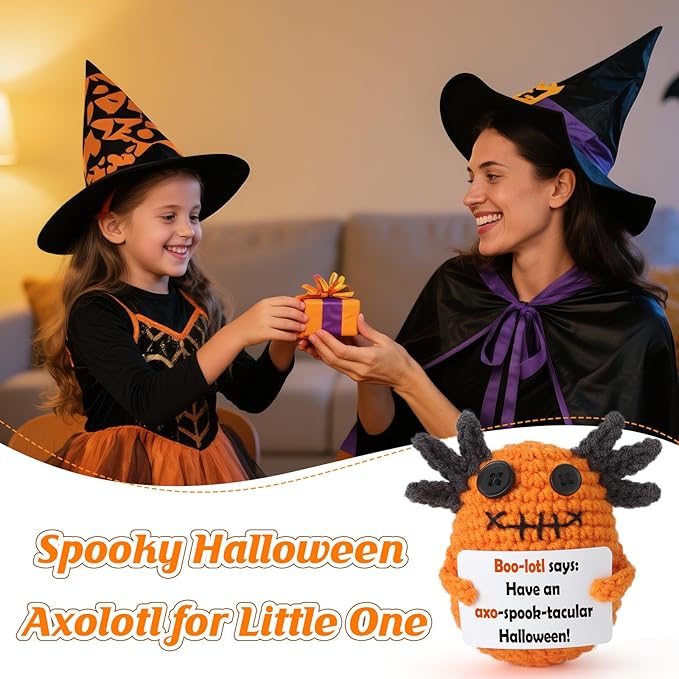 Halloween Goodie Bag Stuffers, Crochet Axolotl Décor for Teen Girls Boys, Non Candy Treats in Goody Bag & Boo Basket, Trick or Treat for Kids