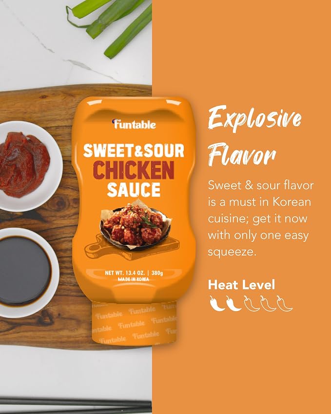 Funtable Sweet & Sour Chicken Sauce - Korean-Style Glaze, 13.4 oz | Sticky, Savory and Tangy Condiment for Fried Wings, Nuggets, BBQ and Dipping; Ready-to-Use Flavor for Quick Meals