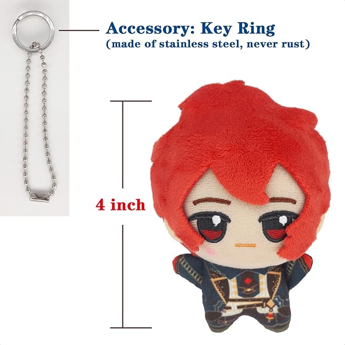 KOOLIYA Small Size Genshin Impact Figure Plush Doll - Diluc (4 inch), Keychain Anime Figure Soft Stuffed Gift for Game Fans (Diluc)