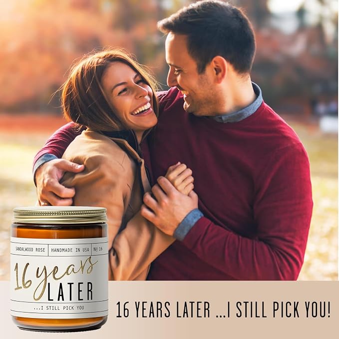 16th Year Marriage Anniversary - '16 Year Later' Candle,w/Sandalwood Rose - Infused w/Essential Oils I 16th Year Anniversary for Her Gift I 50Hr Burn I USA Made