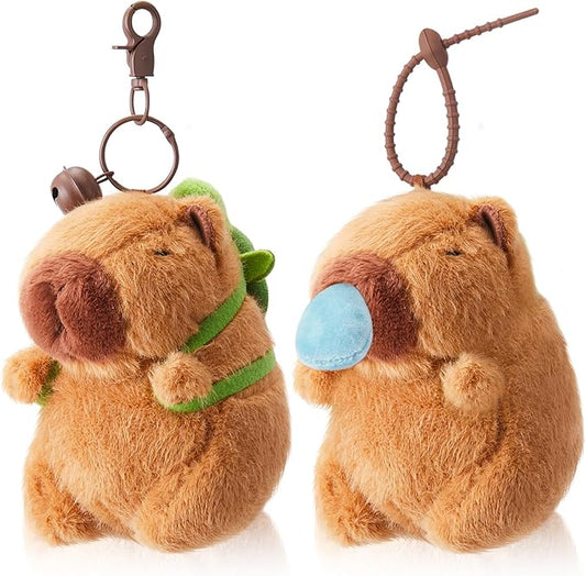 2 Pcs Capybara Plush Keychain Capybara Stuffed Animals Plush Pendant Exchange Birthday Party(Turtle Bag, Snot)