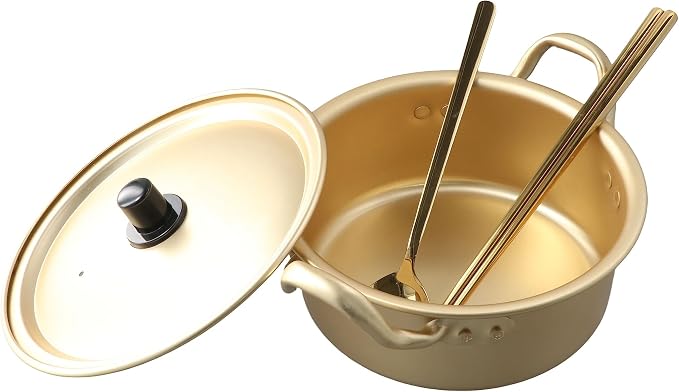 Leadigol Ramen Pot, Korean Ramen Cooking Pot With Lid Spoon and Chopsticks, Fast Heating For Kitchen Cookware (Double handle)