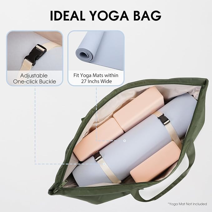 sportsnew Large Yoga Mat Bag with Shoes Compartment and Wet Pocket Ladies Pilates Gym Tote Bag with Yoga Mat Holder Strap for Women Men Workout Carrier Stuff Accessories