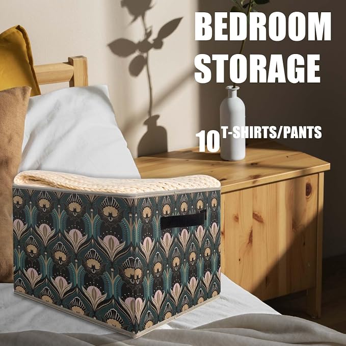 Art Deco Floral Storage Bins Basket, Vintage Maximalist Gothic Bats and Flowers Collapsible Fabric Storage Box Organizer Toybox for Bedroom Bathroom Clothes Books Toys